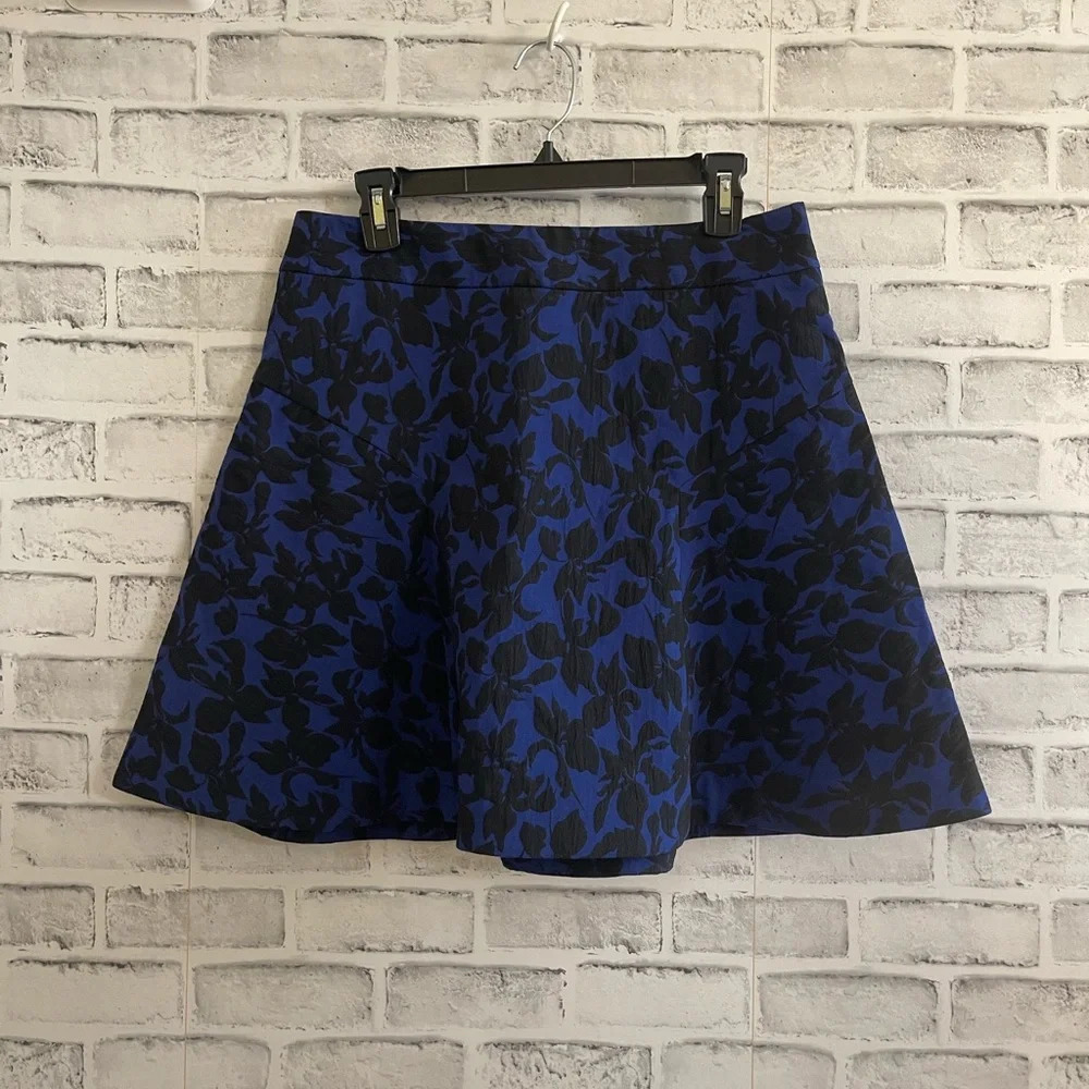Express Blue and Black A-Line Floral Skirt